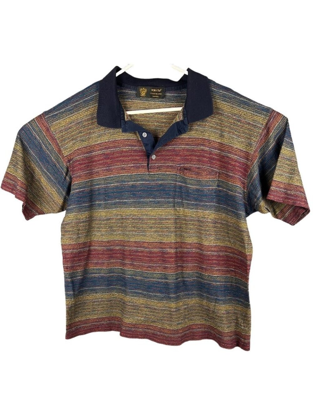 Valente Collezioni Uomo Mens Multicolor Striped Knit Polo Shirt Made In Italy